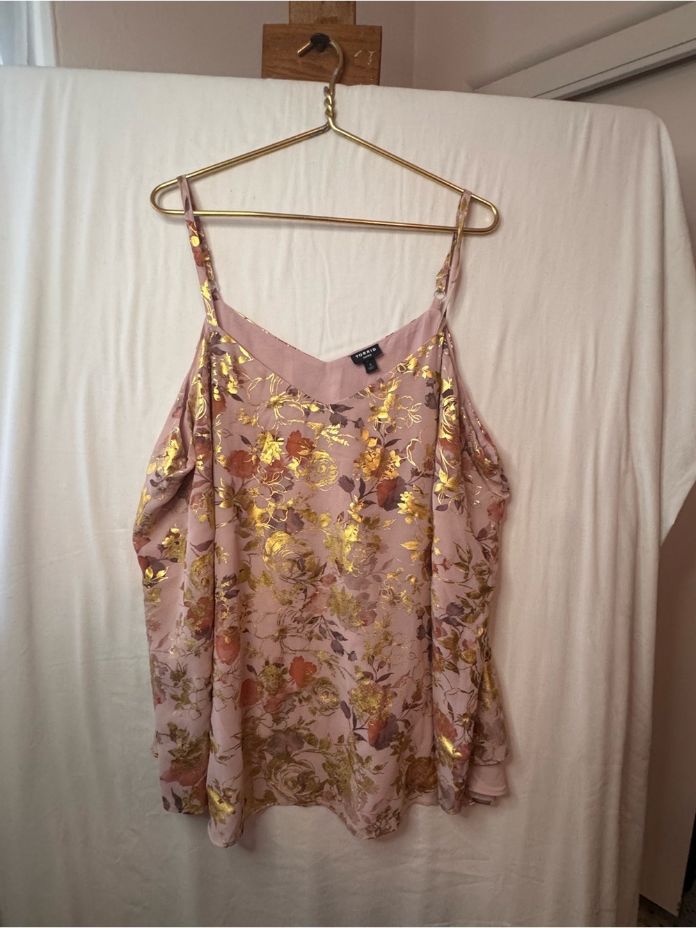 H&M Blush Pink Floral Foil Cold-Shoulder Camisole